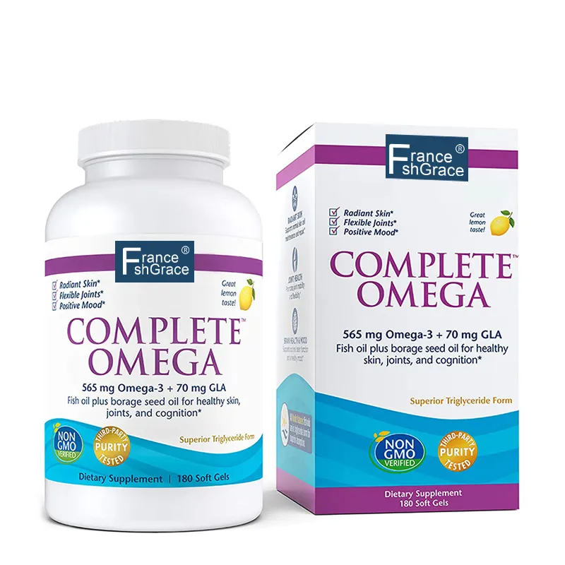 पूरा ओमेगा नींबू स्वाद 180 नरम जैल 565 mg ओमेगा-3 EPA और डीएचए के साथ जोड़ा GLA-स्वस्थ त्वचा और जोड़ों