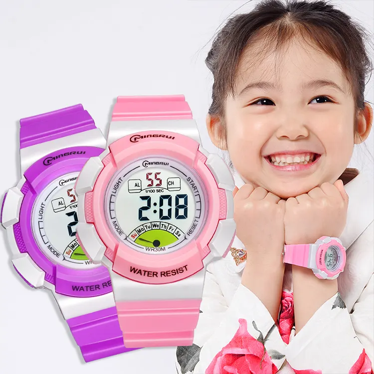 Mingrui Kids Cute Pink Plastic Digital Sport Multi Function Watch Wholesale Watch