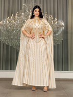 Robe de soirée de luxe à col haut, ornée de perles et de cristaux, style droit, longueur cheville, Abaya faite à la main, designs islamiques de Dubaï, robe de soirée