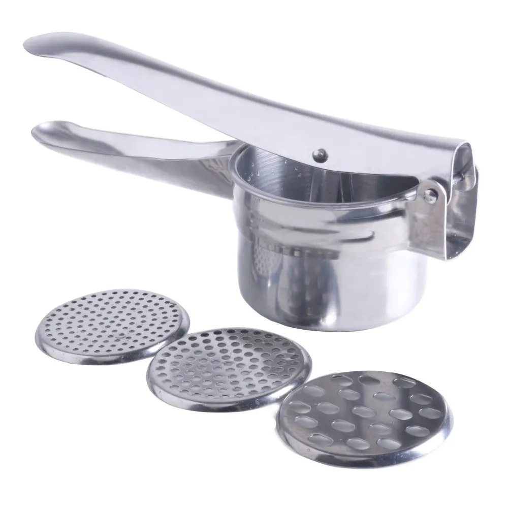 Stainless Steel Potato Ricer Manual Masher For Potato Fruit Vegetables Baby Food 3 Interchangeable Discs For Fine Medium Coarse