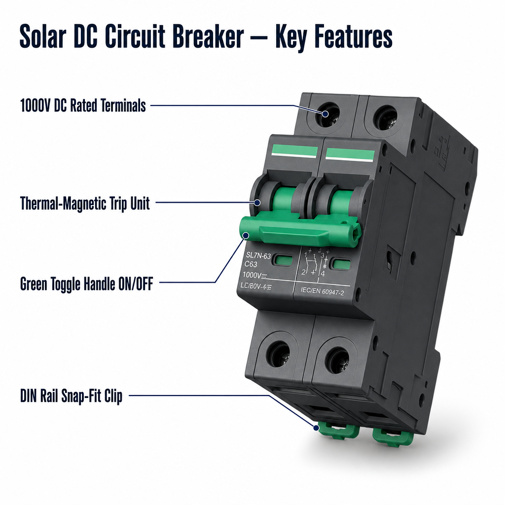 Wanbo-478 SL7N 2P 250V 1000V DC Flame Retardant DIN Rail Solar Photovoltaic Circuit Breaker · image 3