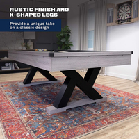 Table de billard en forme de K avec finition rustique pour enfants et adultes Table de billard marron avec coussins en MDF et tissu noir