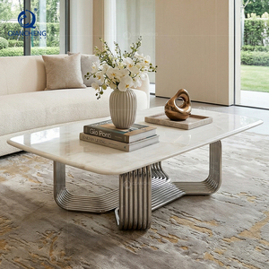 Mesa de centro moderna de acero inoxidable con tapa de cristal transparente, Foshan - Product Image 2