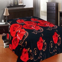 Selimut Flanel Cetak Motif Mawar Bulu Halus Bahan Polyester Gaya Pernikahan Spanyol Royal Harga Terjangkau