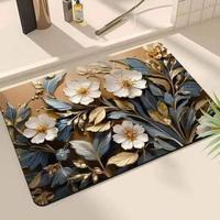 Tapis en boue de diatomées à motif floral stéréoscopique, absorbant l'eau, antidérapant et facile d'entretien, pour l'entrée des toilettes et les espaces de vie