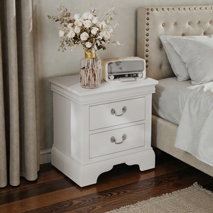 Classic Wooden Nightstand White 22x16x22.7 Inches <b>Storage</b> <b>Drawers</b> Bedroom Furniture - Product Image 4