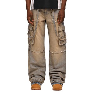 <span class=keywords><strong>Jeans</strong></span> da <span class=keywords><strong>Uomo</strong></span> 14oz di Alta Qualità, Vestibilità Ampia, Gamba Dritta, <span class=keywords><strong>Grigio</strong></span> Nero Lavato, Multitasche, con Rivetti, in Denim - OEM/ODM Ingrosso - Product Image 4