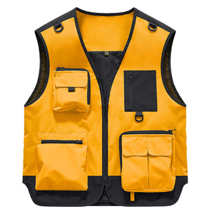 Gilet en toile multi-poches pour homme, col en V, coupe ample, fin, respirant, à bouton unique, style décontracté, pour le travail ou la pêche, printemps-automne, grandes tailles - Product Image 3