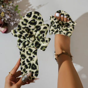 New Leopard Bow Lightweight Ladies Slippers Rubber Sole Open/Peep Toe Ladies Sandals Fashion Casual Shoes <b>Slides</b> for Women - Product Image 1