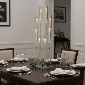 Candelabri a 8 Bracci in Vetro di Alta Qualità con LED, Stile Vintage, Centrotavola per Matrimoni, Decorazione per la Casa, <span class=keywords><strong>Portacandele</strong></span> <span class=keywords><strong>da</strong></span> Terra - Product Image 5