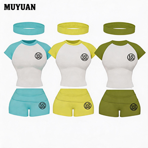 Ensemble 3 pièces de shorts pour femmes, style loungewear, avec t-shirt à manches raglan et taille repliable, couleurs <span class=keywords><strong>pastel</strong></span>, logo personnalisé, fabricant, grandes tailles - Product Image 1
