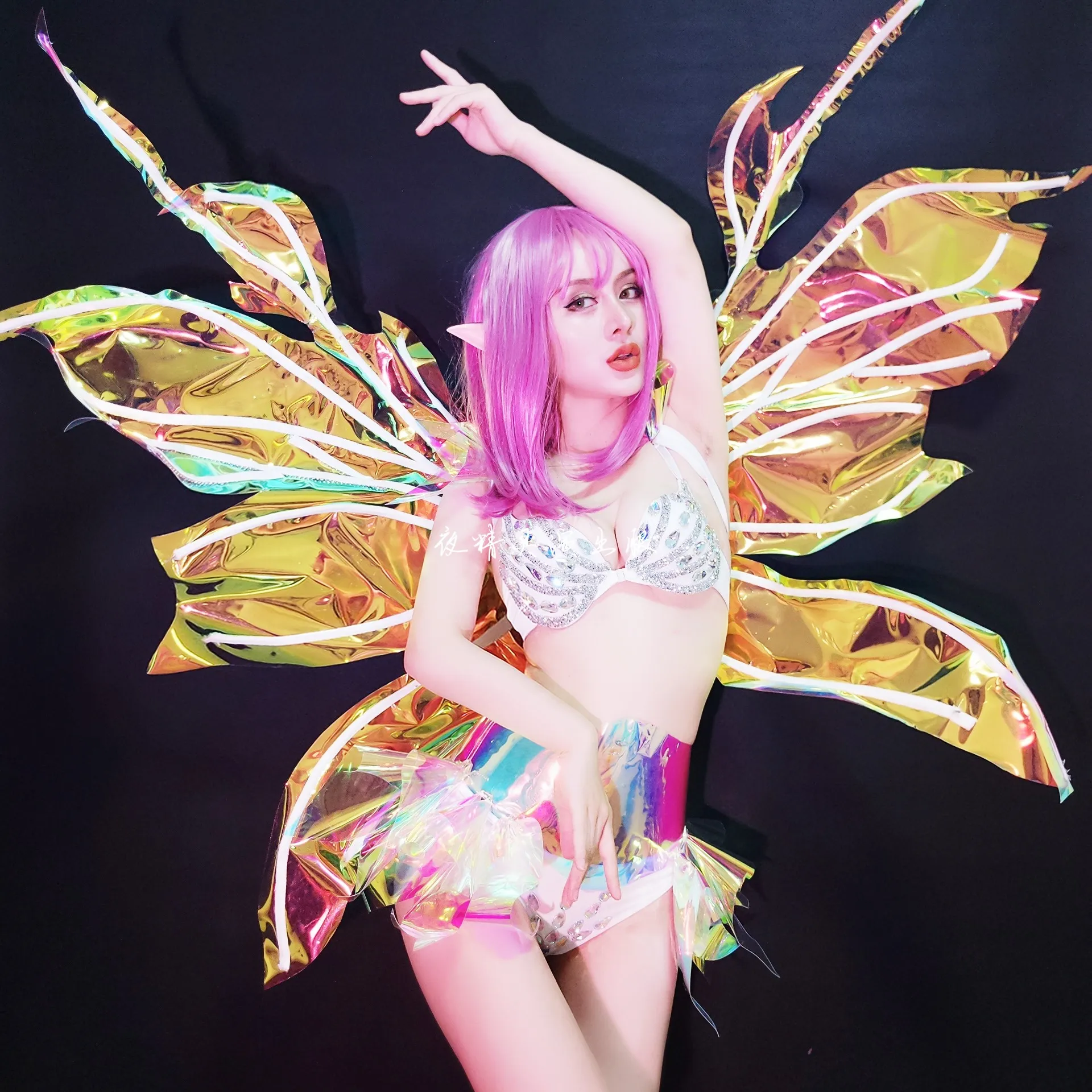 Kustom Sayap Kupu-kupu Besar Klub Malam Bar Gogo Pesta Dansa Pesta DS Pertunjukkan Kostum Cosplay Halloween Bikini Panggung