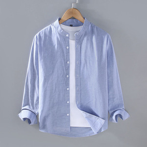 เสื้อเชิ้ตผู้ชายผ้าลินินผสมฝ้าย คอตั้ง แขนยาว สไตล์ลำลอง ระบายอากาศได้ดี ติดกระดุม เหมาะสำหรับฤดูใบไม้ผลิและฤดูใบไม้ร่วง - Product Image 5