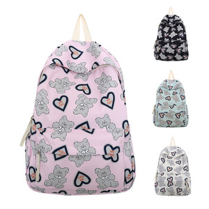 Wholesale <strong>Personalised</strong> Heart Bear Print Nylon <strong>Backpack</strong> Cute School Book Bags for Girls Large Capacity Travel <strong>Backpack</strong> - Product Image 1