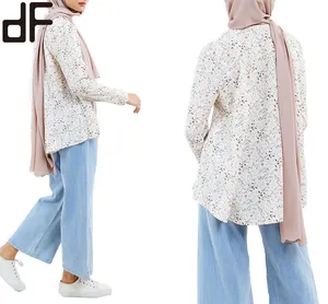 Day Look Fashion Latest Design Tops Muslim East Clothing Islamic Blouse Flowers Print Blouse