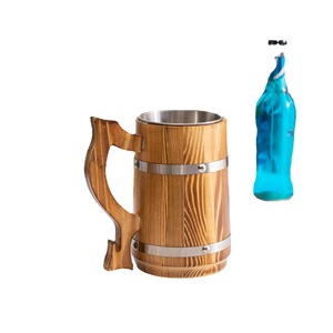 Wooden Beer <b>Mug</b> Stainless Steel Inner <b>Large</b> Capacity For Beer Party Use - Product Image 1