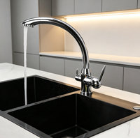 Robinet de cuisine 3-en-1 avec filtre pour eau potable chaude et froide, robinet d'évier de cuisine à double poignée 3 voies