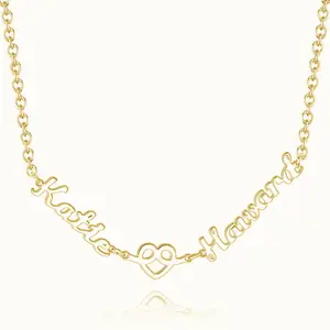 Isunni Custom Jewelry S925 Sterling Silver Customizable Love Hug 2 Name Necklace For Girlfriend