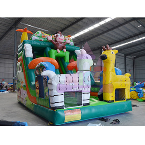 Combo Inflable con Temática de Animales de la Selva Safari, Tobogán Seco de Mono y Jirafa, Castillo Hinchable para Fiestas Infantiles y Alquiler Comercial para Carnavales - Product Image 1