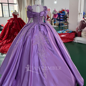 Vestido de Quinceañera Elegante Morado Mc035 con Apliques y Espalda con Cordones, Vestido de Gala Completo, Jancember - Product Image 6