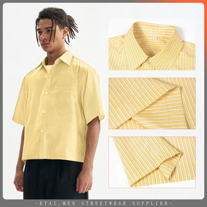 <span class=keywords><strong>Abito</strong></span> primaverile da <span class=keywords><strong>uomo</strong></span> <span class=keywords><strong>camicia</strong></span> formale <span class=keywords><strong>a</strong></span> <span class=keywords><strong>righe</strong></span> con colletto con risvolto da lavoro Top squadrato <span class=keywords><strong>a</strong></span> manica corta con bottone per <span class=keywords><strong>uomo</strong></span> di alta qualità - Product Image 4