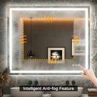 Espejo de Baño Moderno con Antivaho, Espejo LED Inteligente Plateado de 5MM, Montado en la Pared, para Proyectos Hoteleros