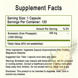 Capsules de bromélaïne 500 mg par dose, 1200 GDU/g, capsules végétariennes sans OGM ni gluten, complément alimentaire OEM - Product Image 2