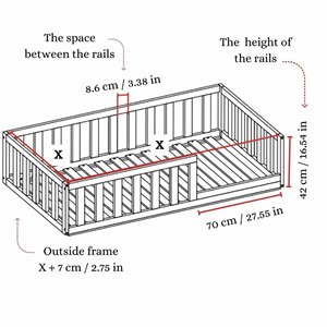 Twin Floor <b>Bed</b> Frame With Safety Guardrails Montessori Kids Slats Convertible Door Natural Wood Montessori Floor <b>Bed</b> - Product Image 5