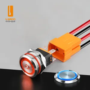 Lanboo 22/25 mét 15A cao hiện tại đẩy nút chuyển đổi với ánh sáng LED 9-24V 220V 2NO liên hệ với