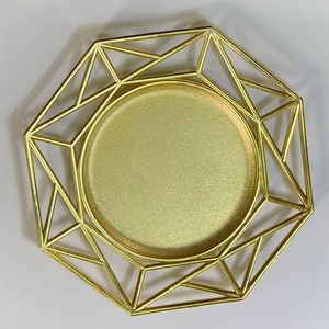 Assiettes de présentation octogonales creuses en plastique doré, écologiques, style vintage, pour décoration de mariage à domicile, vente en gros - Product Image 2