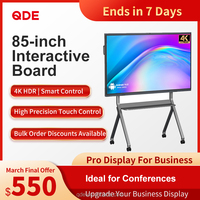 Écran de conférence QDE 85 pouces 4K, tableau blanc interactif haute résolution, écran tactile, stylet/doigt, ordinateur intégré, usage professionnel