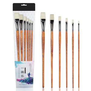 Lot de 6 pinceaux plats professionnels en poils de sanglier pour <span class=keywords><strong>peinture</strong></span> à l'huile et acrylique, manche en <span class=keywords><strong>bois</strong></span> de bouleau, pour artistes - Product Image 1