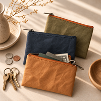 Pochette zippée en papier kraft lavable, porte-monnaie, porte-cartes, petit organisateur de voyage, portefeuille, sac de rangement pour cosmétiques