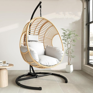 كرسي متأرجح خارجي كبير الحجم من الخوص مع حامل وسادة مقاومة للأشعة فوق البنفسجية - Product Image 2