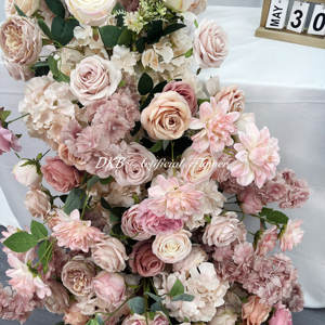 DKB Fábrica al por mayor Boda Flor Camino Guía Mesa Artificial Lujo Flor Diseño 2M * 40cm Blanco y Rosa Flor Camino de Mesa - Product Image 6