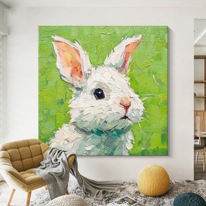 Hand Painted Oil Painting Bunny Cartoon <b>Art</b> 3D Visual Effect For Living Room Entryway Or Childrens Room No Frame Abstract Style - Product Image 1