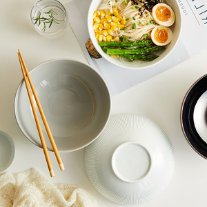 ชามเซรามิกพอร์ซเลนขนาด 8 นิ้ว เป็นมิตรกับสิ่งแวดล้อม สำหรับซุปและก๋วยเตี๋ยว ขนาดใหญ่  พร้อมลายนูนแบบส่วนตัว สำหรับโรงแรมที่มีความจุสูง - Product Image 3