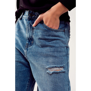 Jeans a gamba dritta effetto distressed in denim medio - Product Image 4