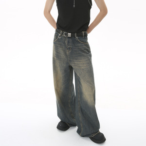 Jeans unisexe coupe ample à jambe large, pantalon en denim vintage délavé à jambe droite longueur cheville, vente en gros et personnalisable - Product Image 4