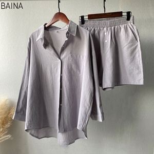 Elegante Completo da Donna in Cotone e <span class=keywords><strong>Lino</strong></span> <span class=keywords><strong>con</strong></span> Pantaloncini Larghi a Vita Alta, <span class=keywords><strong>Outfit</strong></span> Retrò Taglie Forti <span class=keywords><strong>di</strong></span> Alta Qualità 2026 - Product Image 3