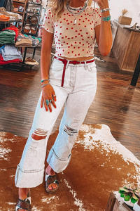 Top de Malla de Manga Corta con Estampado de Corazones Rojos para Mujer, Ropa al por Mayor Dear-Lover - Product Image 2