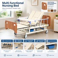 Lit médical multifonctionnel à manivelle manuelle, avec plateau incurvé pour maintien de la posture du patient et cadre en bois, pour usage en milieu médical