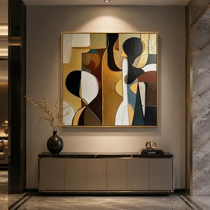 Pintura al Óleo Moderna Figurativa Abstracta Pintada a Mano sobre Lienzo, Decoración de Pared Retro, Líneas Geométricas, Impasto, Contorno, Arte de Pared en Grupo - Product Image 3