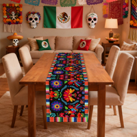 Nappe du Jour des Morts en Lin Mexicain 33x183CM Style Fanion Imprimé Numérique
