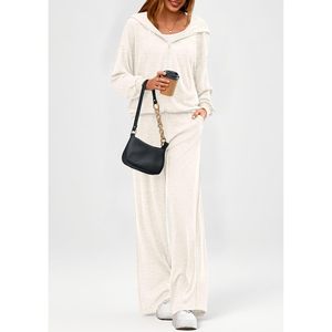 Women's 2 Piece <b>Zip</b> <b>Up</b> Hoodie Wide Leg Tracksuit Casual Spring Lounge Set Breathable Knitted Outfit - Product Image 5