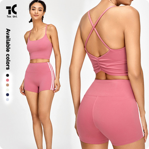 Soutien-gorge de sport pour femme, style <span class=keywords><strong>euro</strong></span>-américain, fines bretelles croisées, froncé, dos ouvert, respirant, séchage rapide, antichoc, pour la course à pied et le fitness - Product Image 4