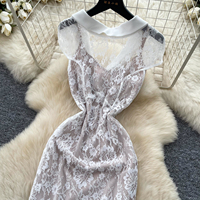 Robe midi élégante pour femme, col à revers, col en V, manches courtes, dentelle florale, coupe ajustée, pour soirée cocktail d'été