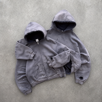 Sudadera con capucha para hombre personalizada, estilo streetwear, con borde deshilachado, estampado de salpicaduras de pintura, rasgada, oversize, vintage, lavada, desgastada, con cremallera