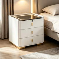 Table de chevet intelligente de luxe à 3 tiroirs avec lumière ambiante LED en verre, serrure à code, armoire de rangement pour chambre à coucher, mobilier d'hôtel