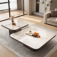 Table basse multifonctionnelle de style italien haut de gamme pour salon, surface en pierre carrée, design minimaliste de luxe léger, cadre en métal